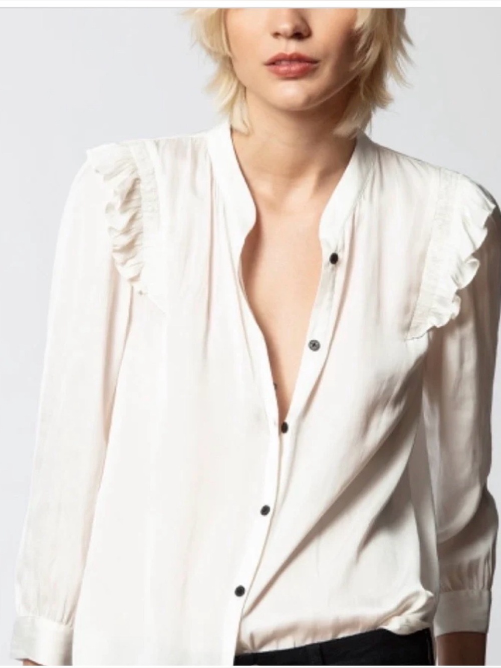 Zadig & Voltaire Cream Ruffle-Shoulder Button-Down Shirt